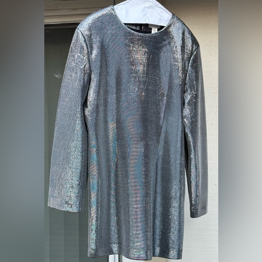 H&M Metallic Silver Shimmering Mini Dress NWT